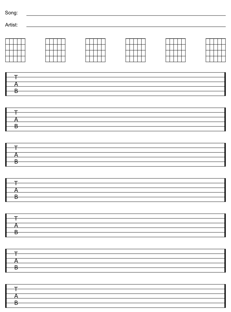 Printable Blank Guitar Tabs