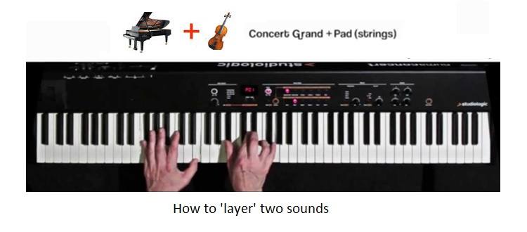 How to layer two sounds on a keyboard / piano